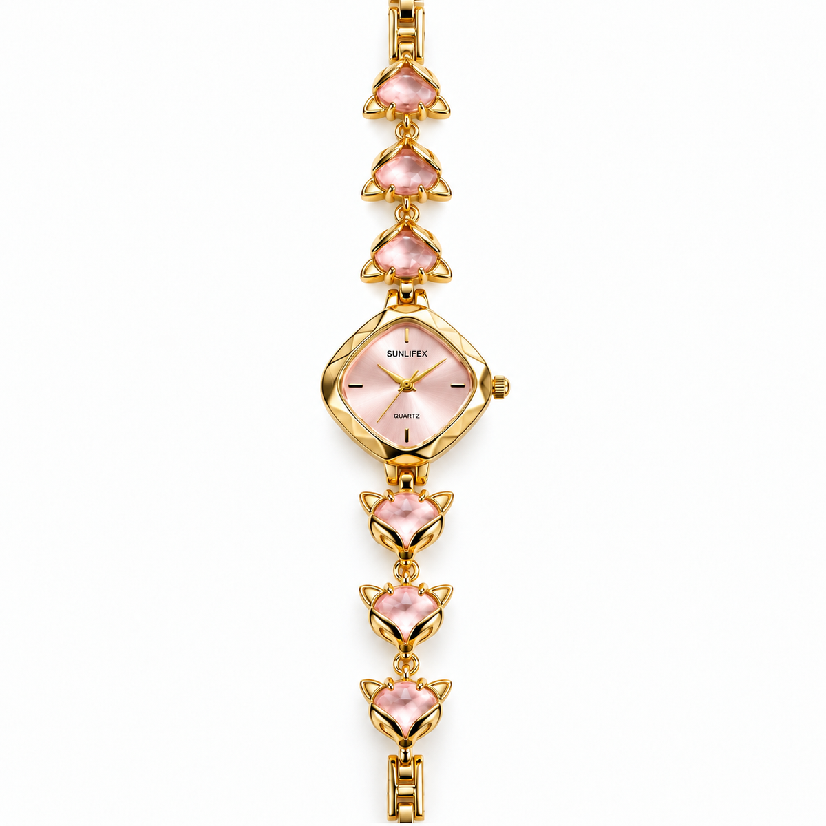 SUNLIFEX Diamond-Shape Quartz Ladies Bracelet Watch with Gem-Set Links (AWSL-00331)