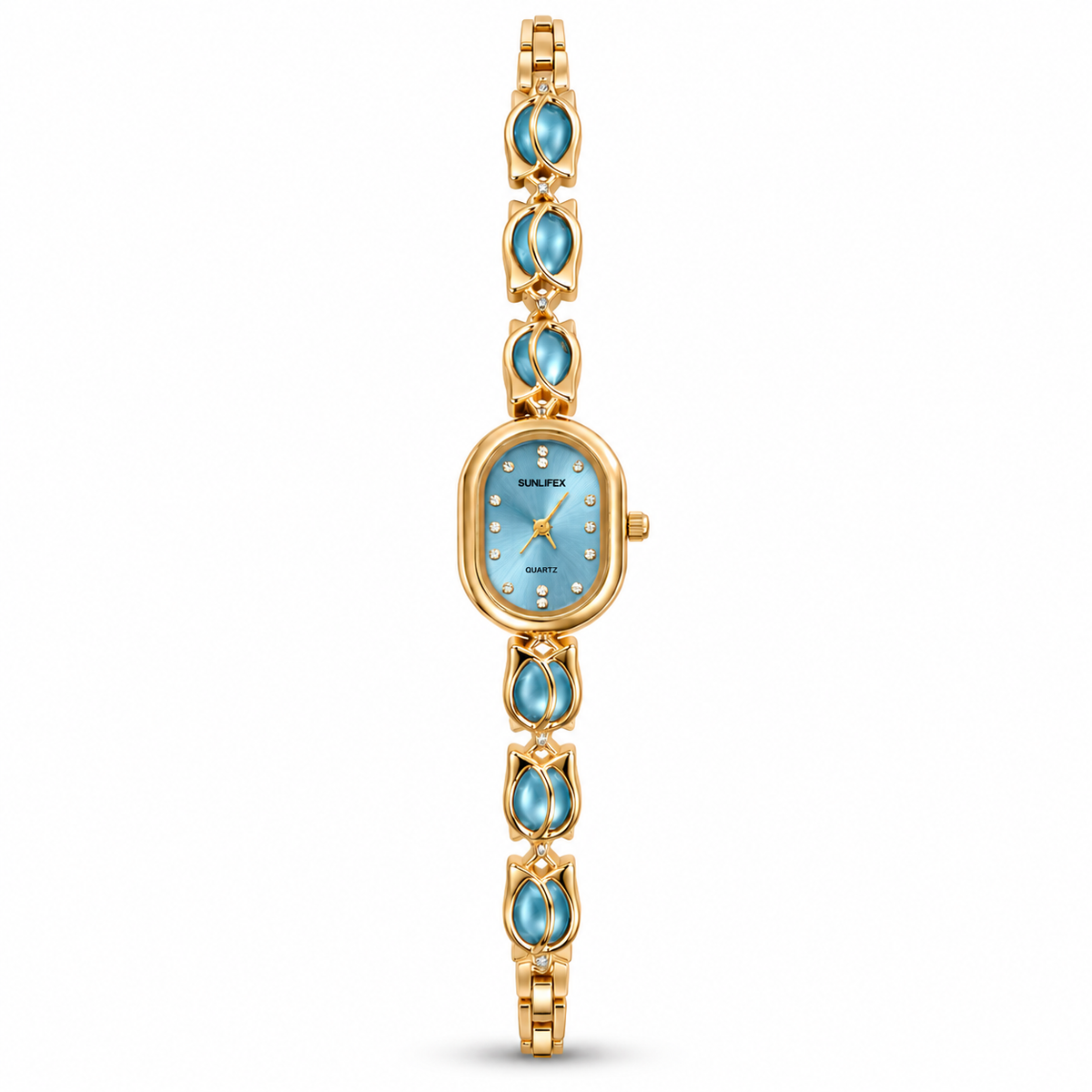 SUNLIFEX Oval Quartz Ladies Bracelet Watch with Gem-Set Links (AWSL-00333)