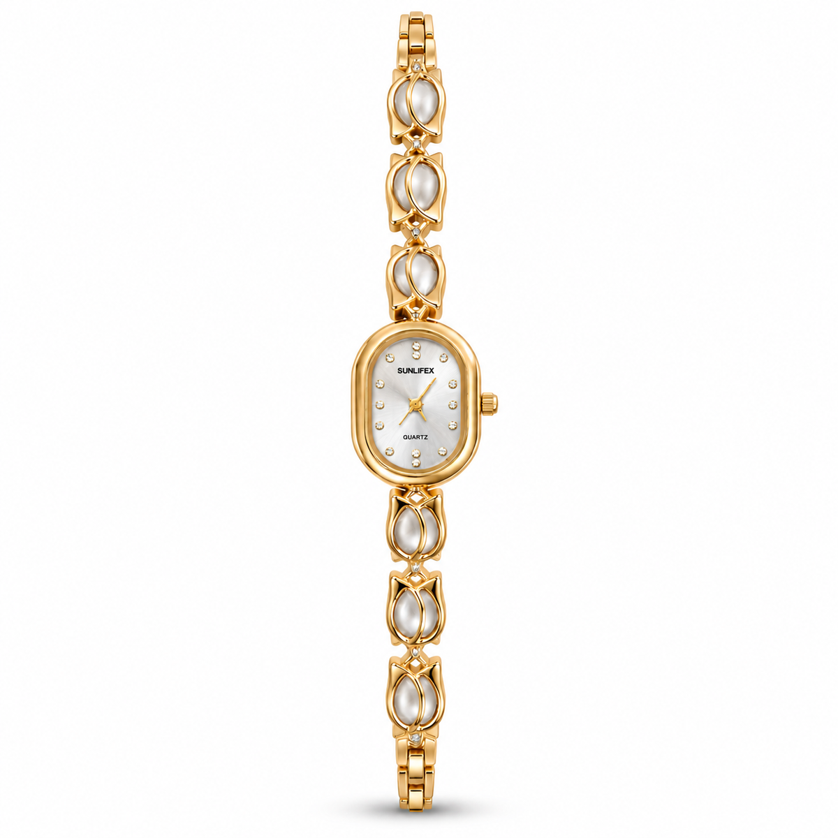 SUNLIFEX Oval Quartz Ladies Bracelet Watch with Gem-Set Links (AWSL-00333)