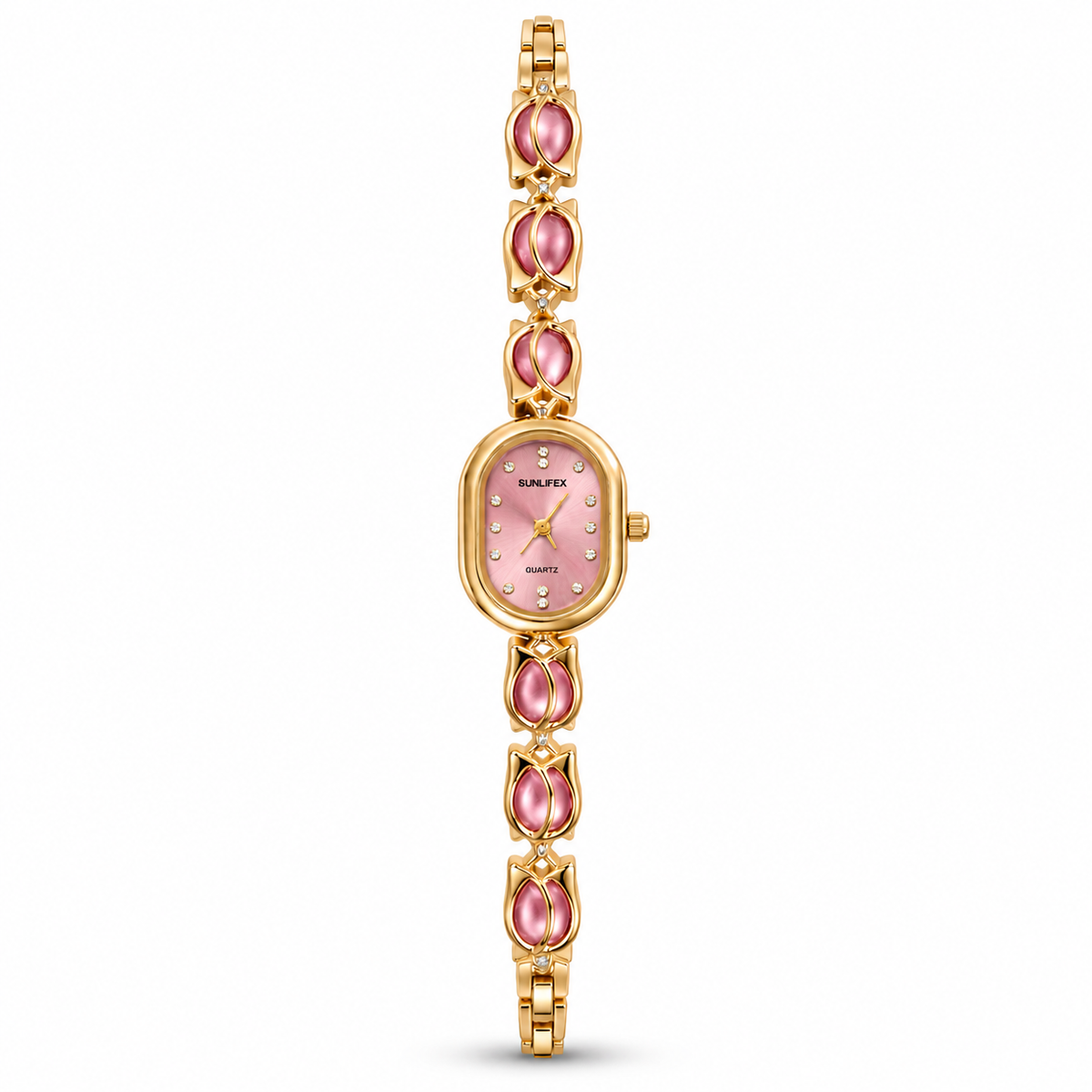 SUNLIFEX Oval Quartz Ladies Bracelet Watch with Gem-Set Links (AWSL-00333)