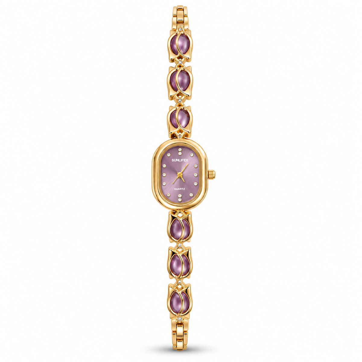 SUNLIFEX Oval Quartz Ladies Bracelet Watch with Gem-Set Links (AWSL-00333)