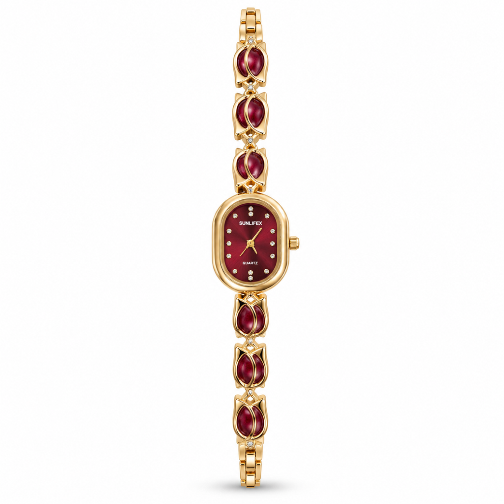SUNLIFEX Oval Quartz Ladies Bracelet Watch with Gem-Set Links (AWSL-00333)