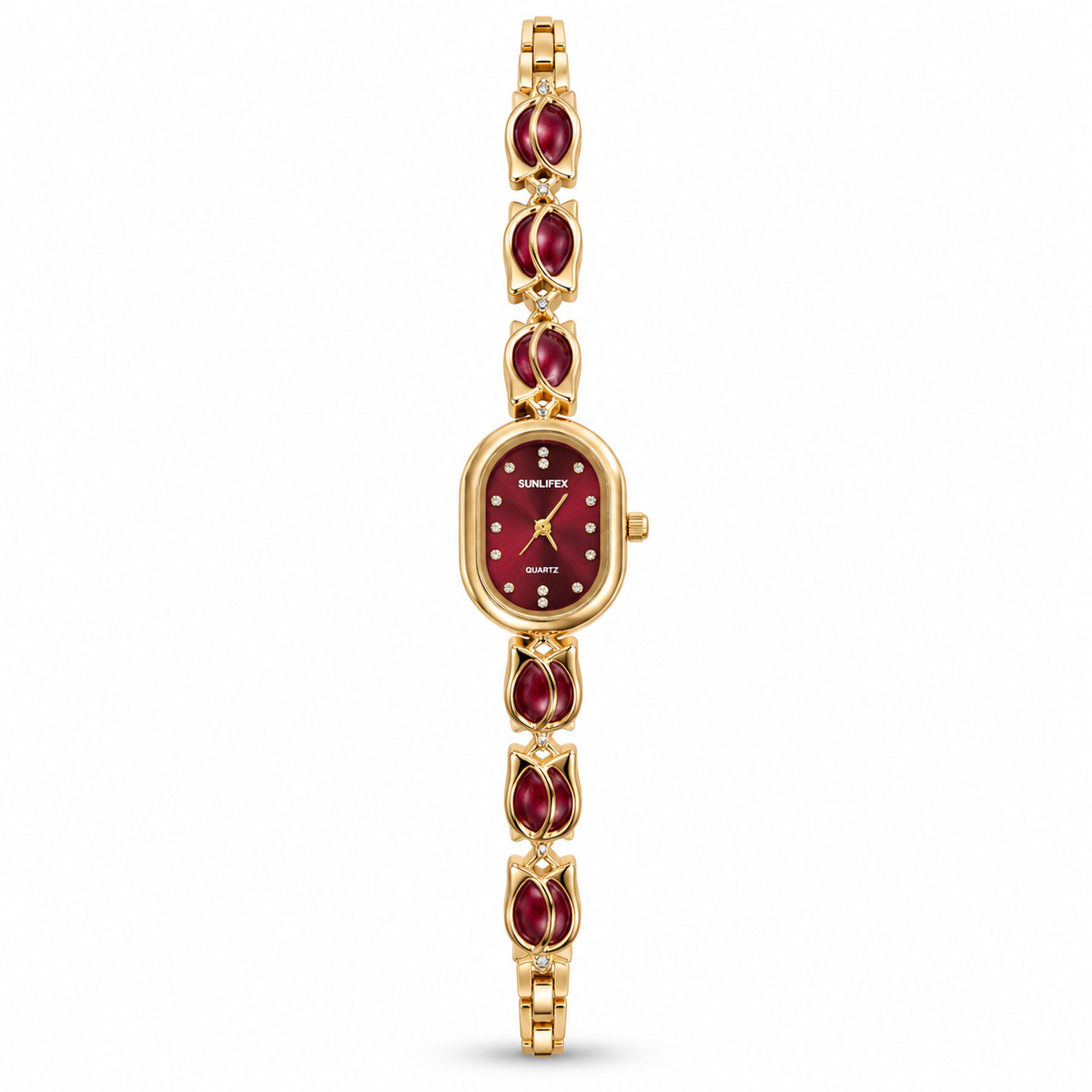 SUNLIFEX Oval Quartz Ladies Bracelet Watch with Gem-Set Links (AWSL-00333)