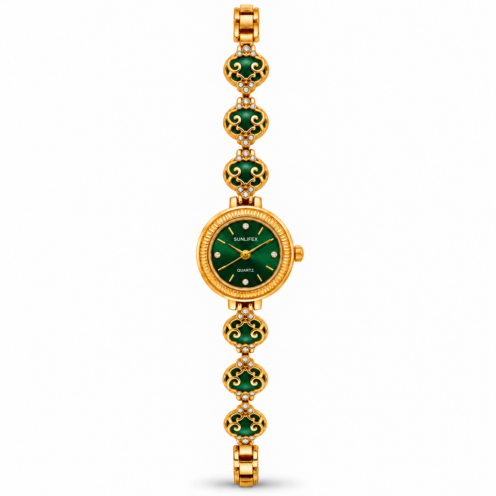 SUNLIFEX Round Quartz Ladies Bracelet Watch with Filigree Crystal Links (AWSL-00332)