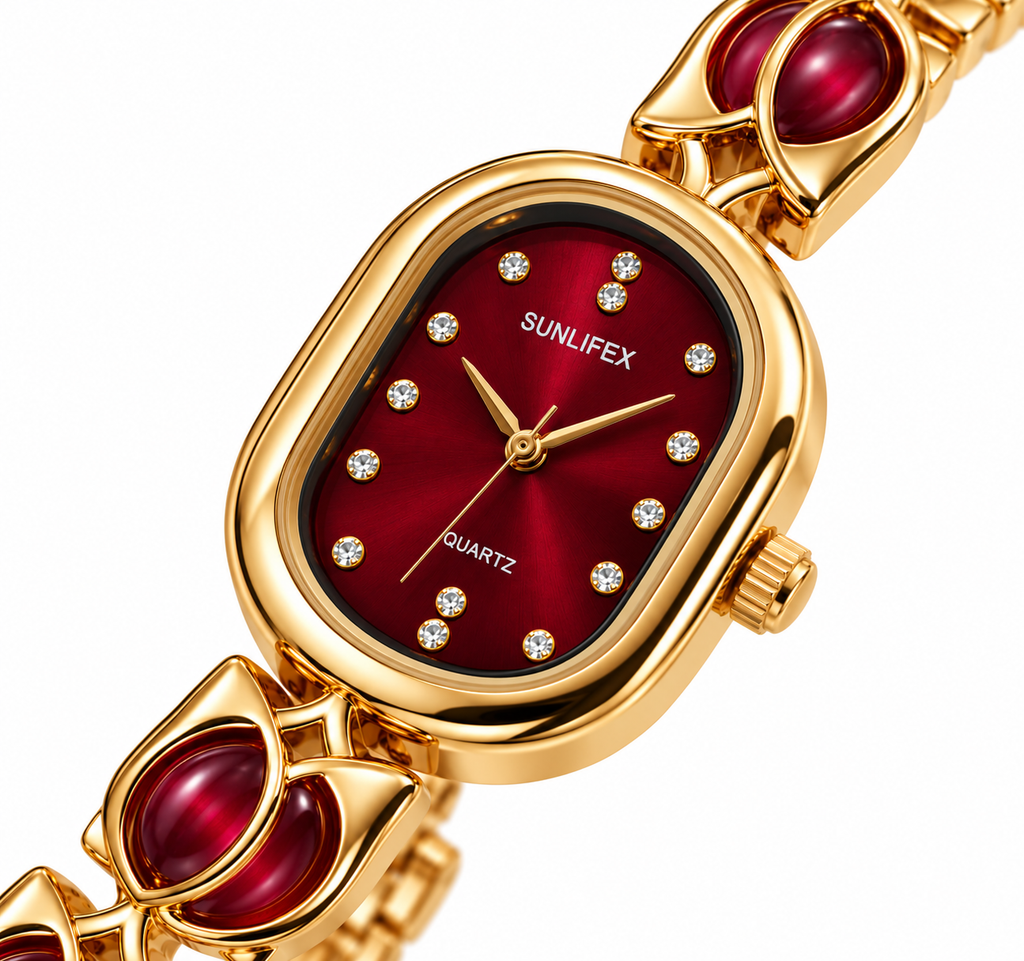 SUNLIFEX Oval Quartz Ladies Bracelet Watch with Gem-Set Links (AWSL-00333)