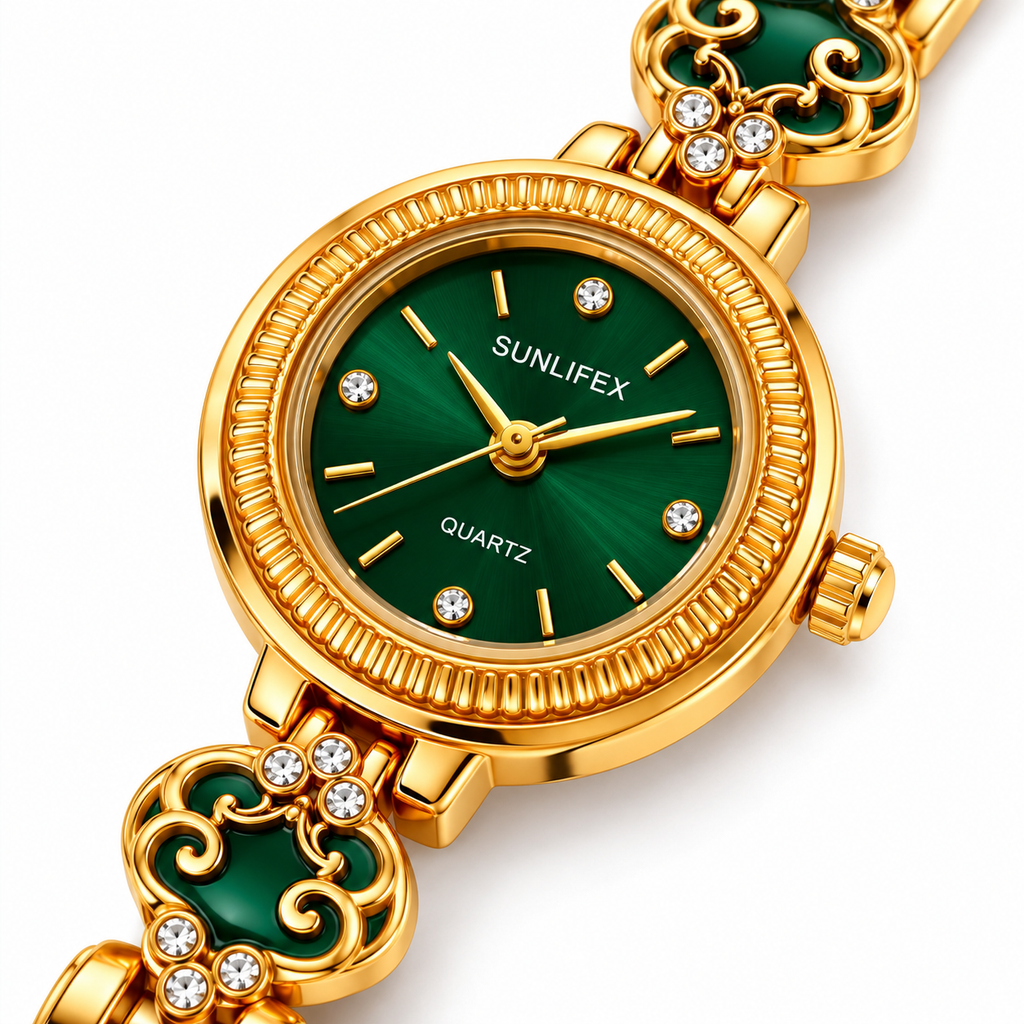 SUNLIFEX Round Quartz Ladies Bracelet Watch with Filigree Crystal Links (AWSL-00332)