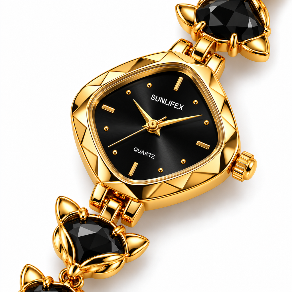 SUNLIFEX Diamond-Shape Quartz Ladies Bracelet Watch with Gem-Set Links (AWSL-00331)