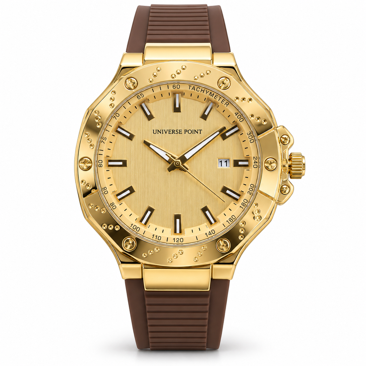 Universe Point Men's Quartz Sports Watch with Studded Bezel, Tachymeter & Flexible Strap (AWTM-00337)
