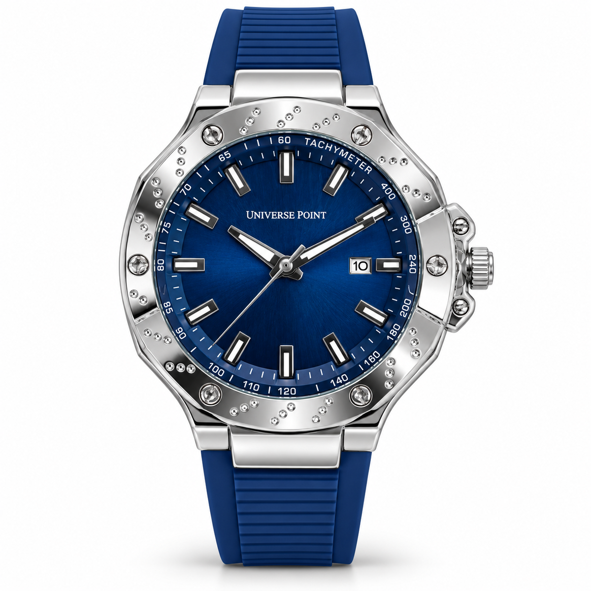 Universe Point Men's Quartz Sports Watch with Studded Bezel, Tachymeter & Flexible Strap (AWTM-00337)