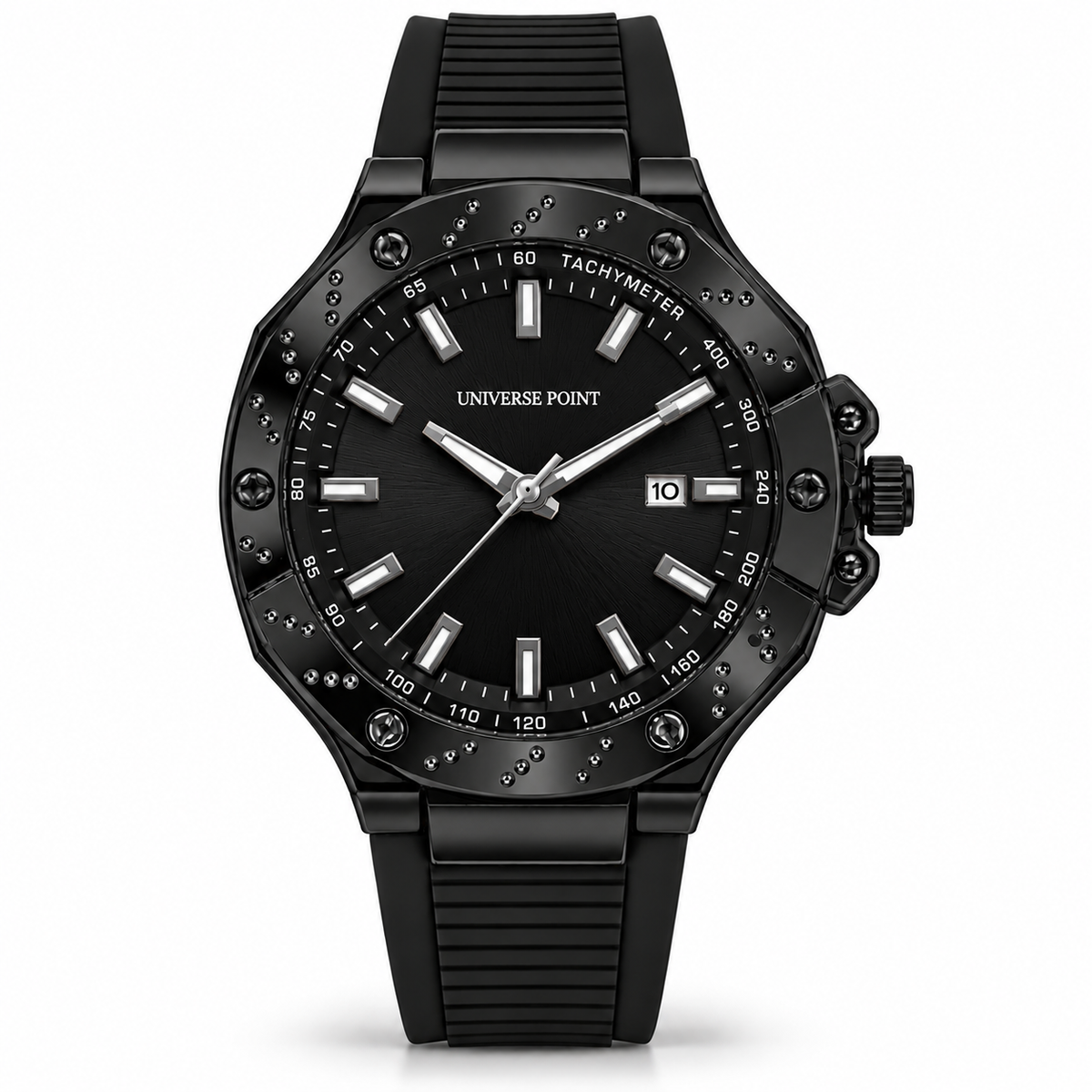 Universe Point Men's Quartz Sports Watch with Studded Bezel, Tachymeter & Flexible Strap (AWTM-00337)