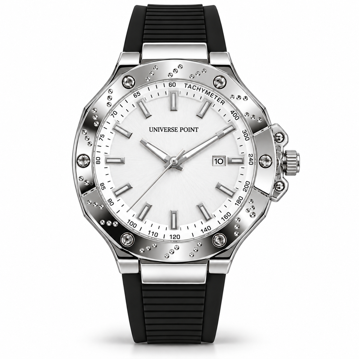 Universe Point Men's Quartz Sports Watch with Studded Bezel, Tachymeter & Flexible Strap (AWTM-00337)