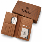 TIMAS Long Executive Men's Leather Wallet with Multiple Card Slots & Wooden Gift Box (DC5-K)