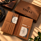 TIMAS Long Executive Men's Leather Wallet with Multiple Card Slots & Wooden Gift Box (DC5-K)