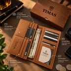 TIMAS Long Executive Men's Leather Wallet with Multiple Card Slots & Wooden Gift Box (DC5-K)