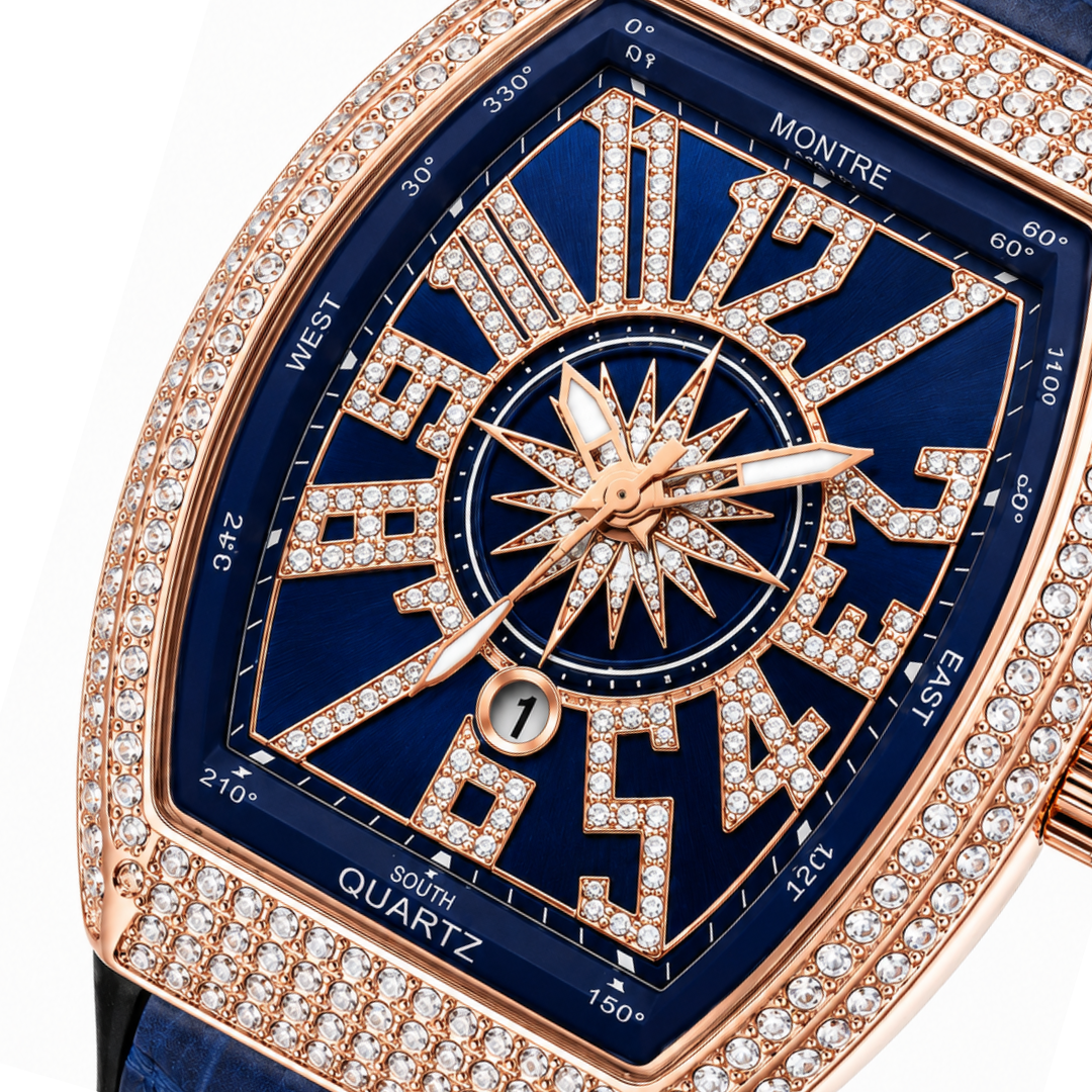 Frank Muller DENVOSI Luxury Tonneau Edition | Crystal Pave Bezel & Compass Dial Quartz Watch (AWDM-00287)