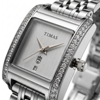 TIMAS Rectangular Luxury Edition | Crystal-Paved Bezel Stainless Steel Women's Quartz Watch (AWTL-00274)
