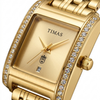 TIMAS Rectangular Luxury Edition | Crystal-Paved Bezel Stainless Steel Women's Quartz Watch (AWTL-00274)