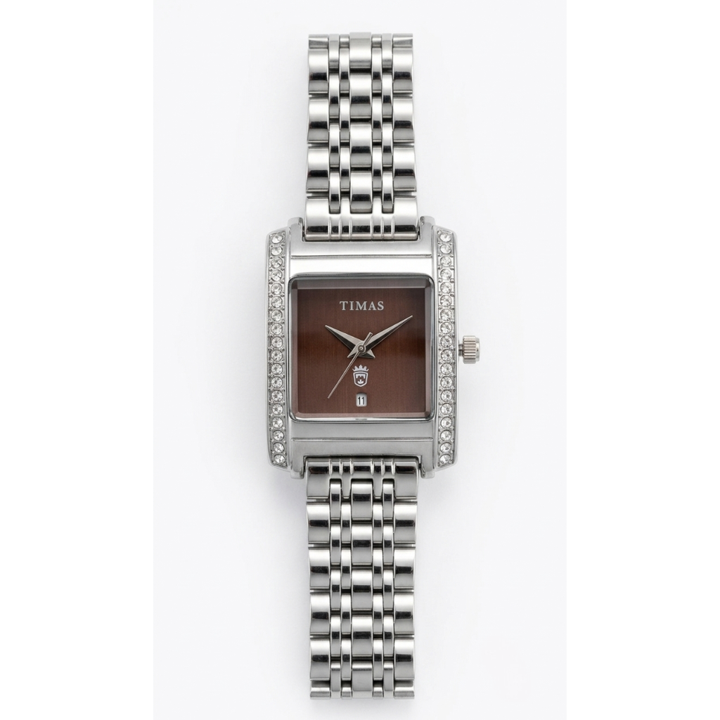TIMAS Rectangular Luxury Edition | Crystal-Paved Bezel Stainless Steel Women's Quartz Watch (AWTL-00274)