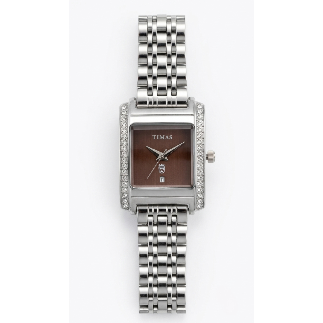 TIMAS Rectangular Luxury Edition | Crystal-Paved Bezel Stainless Steel Women's Quartz Watch (AWTL-00274)
