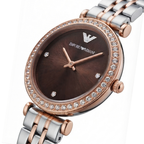 EMPORIO ARMANI Gianni T-Bar Style Edition | Crystal Bezel Two-Tone Women's Quartz Watch (AWEL-00281)