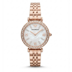 EMPORIO ARMANI Gianni T-Bar Edition | Mother-of-Pearl & Crystal Women's Quartz Watch (AWEL-00282)