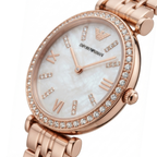 EMPORIO ARMANI Gianni T-Bar Edition | Mother-of-Pearl & Crystal Women's Quartz Watch (AWEL-00282)