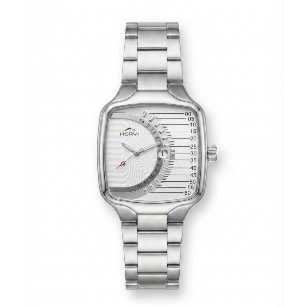 HERVI Gauge-Style Avant-Garde Edition | Curved Cushion Stainless Steel Quartz Watch (AWHM-00284)