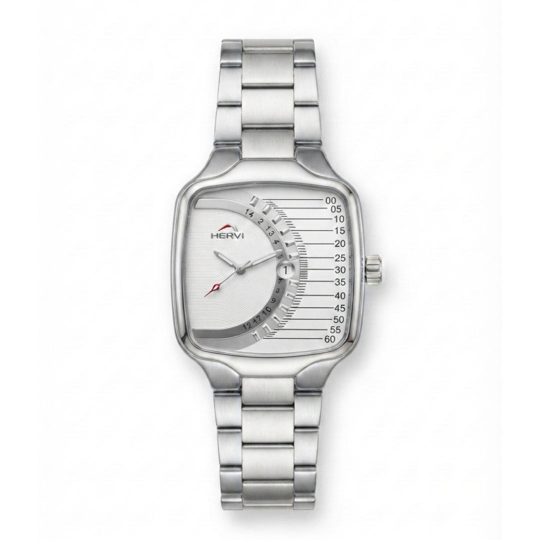HERVI Gauge-Style Avant-Garde Edition | Curved Cushion Stainless Steel Quartz Watch (AWHM-00284)
