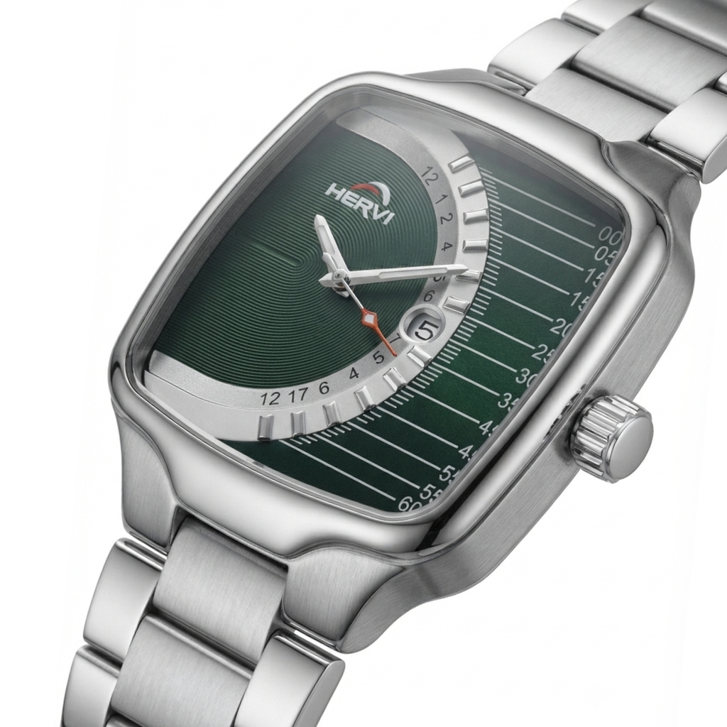 HERVI Gauge-Style Avant-Garde Edition | Curved Cushion Stainless Steel Quartz Watch (AWHM-00284)