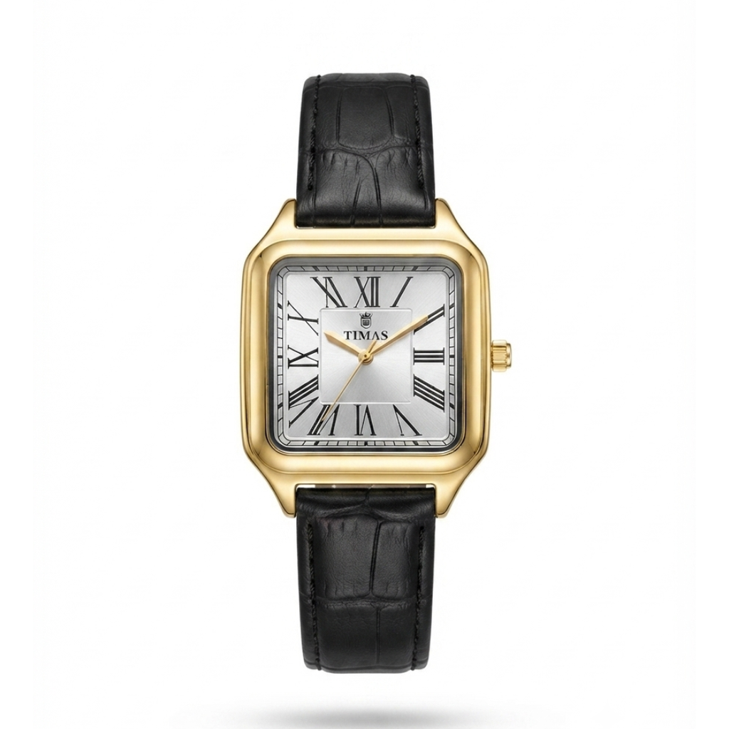 TIMAS Santos-Style Classic Edition | Square Bezel Leather Strap Quartz Watch (AWTM-00285)