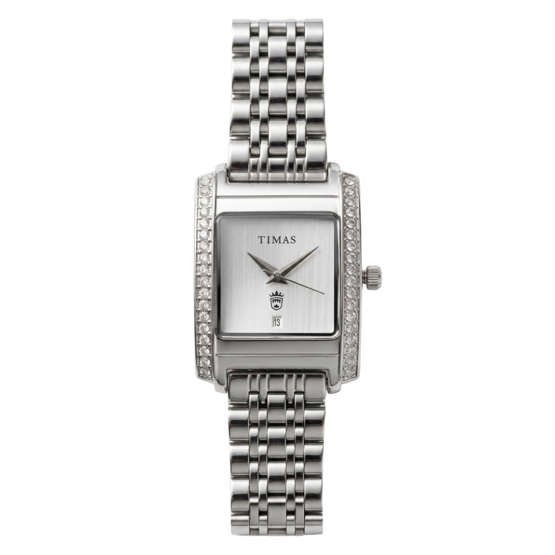 TIMAS Rectangular Luxury Edition | Crystal-Paved Bezel Stainless Steel Women's Quartz Watch (AWTL-00274)