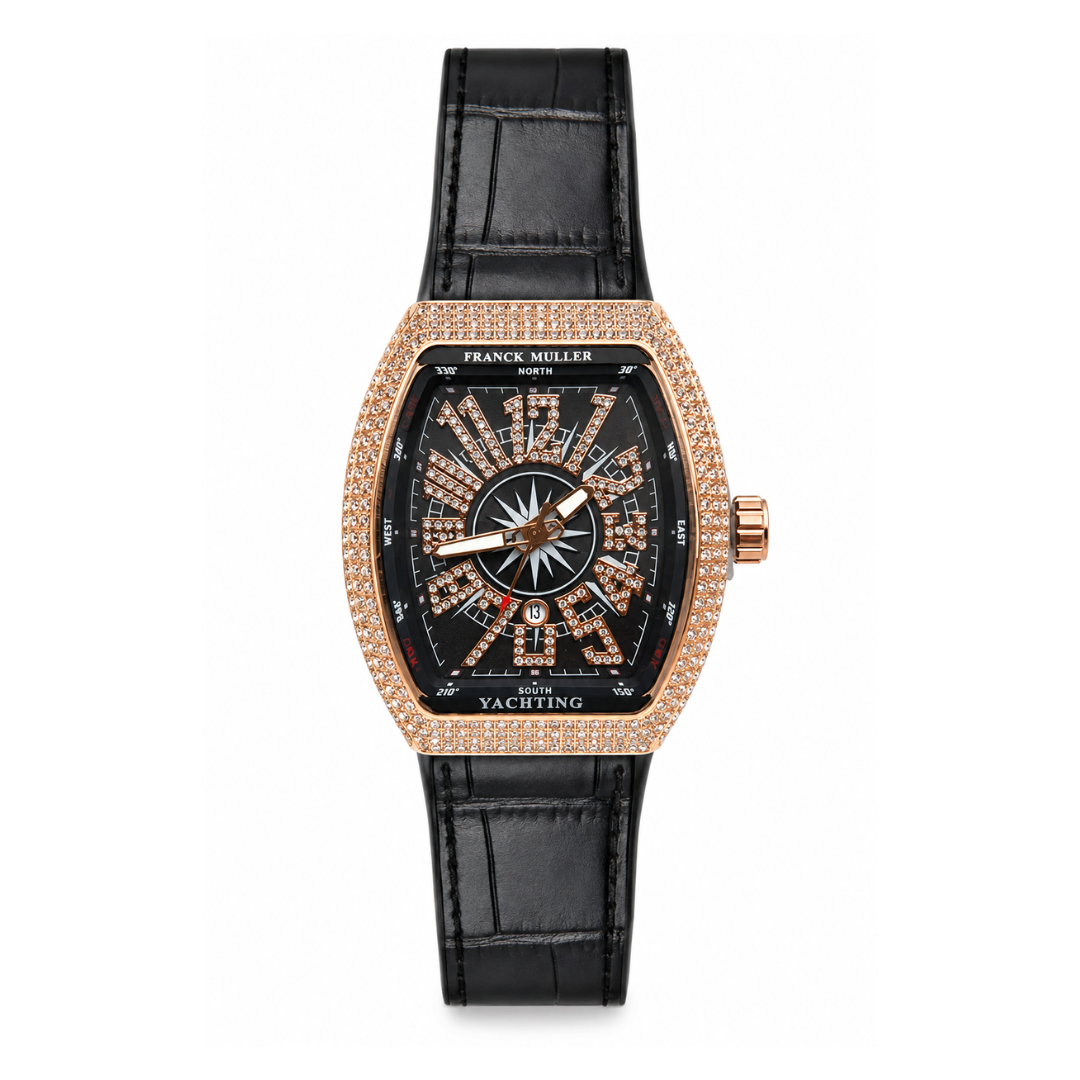Frank Muller DENVOSI Luxury Tonneau Edition | Crystal Pave Bezel & Compass Dial Quartz Watch (AWDM-00287)