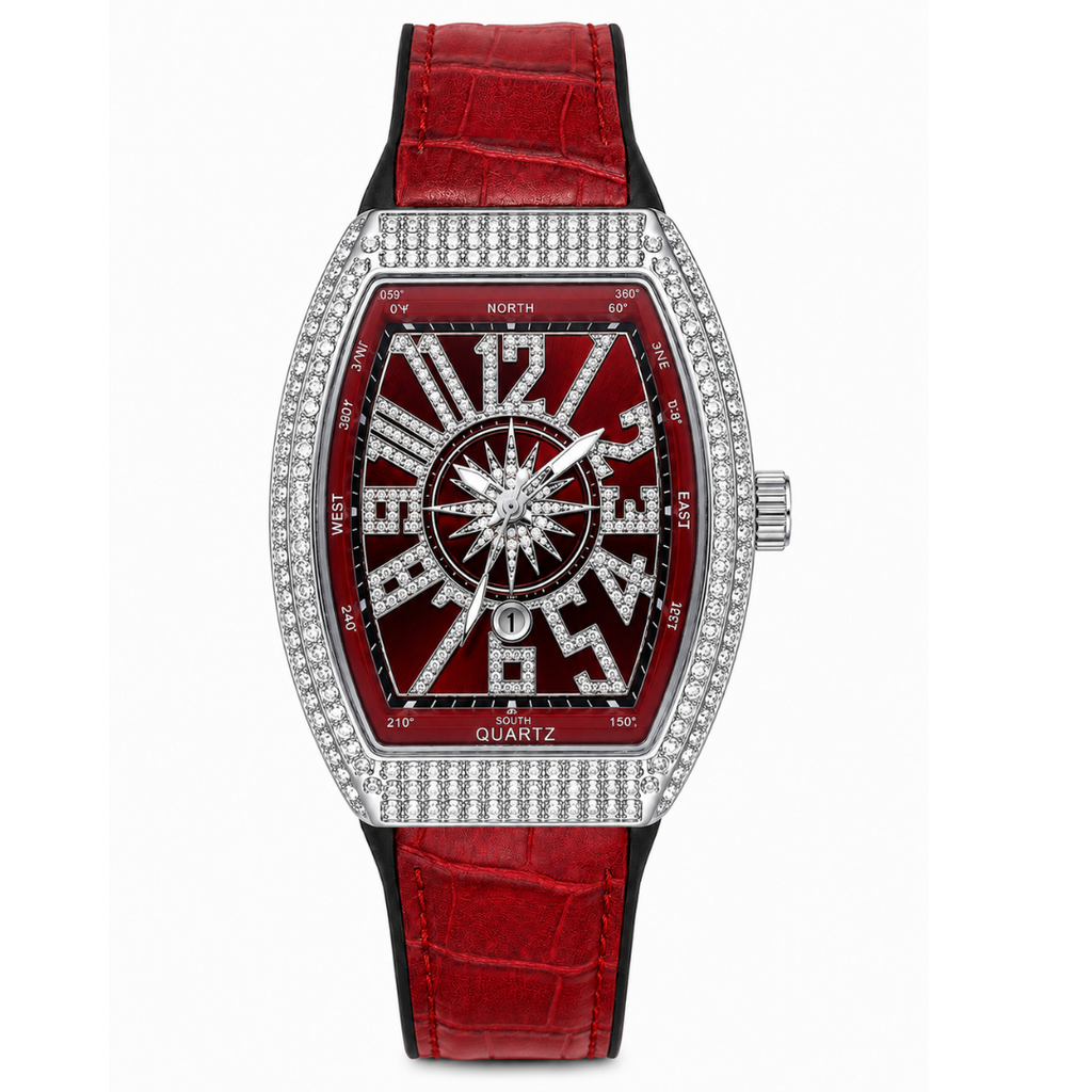 Frank Muller DENVOSI Luxury Tonneau Edition | Crystal Pave Bezel & Compass Dial Quartz Watch (AWDM-00287)