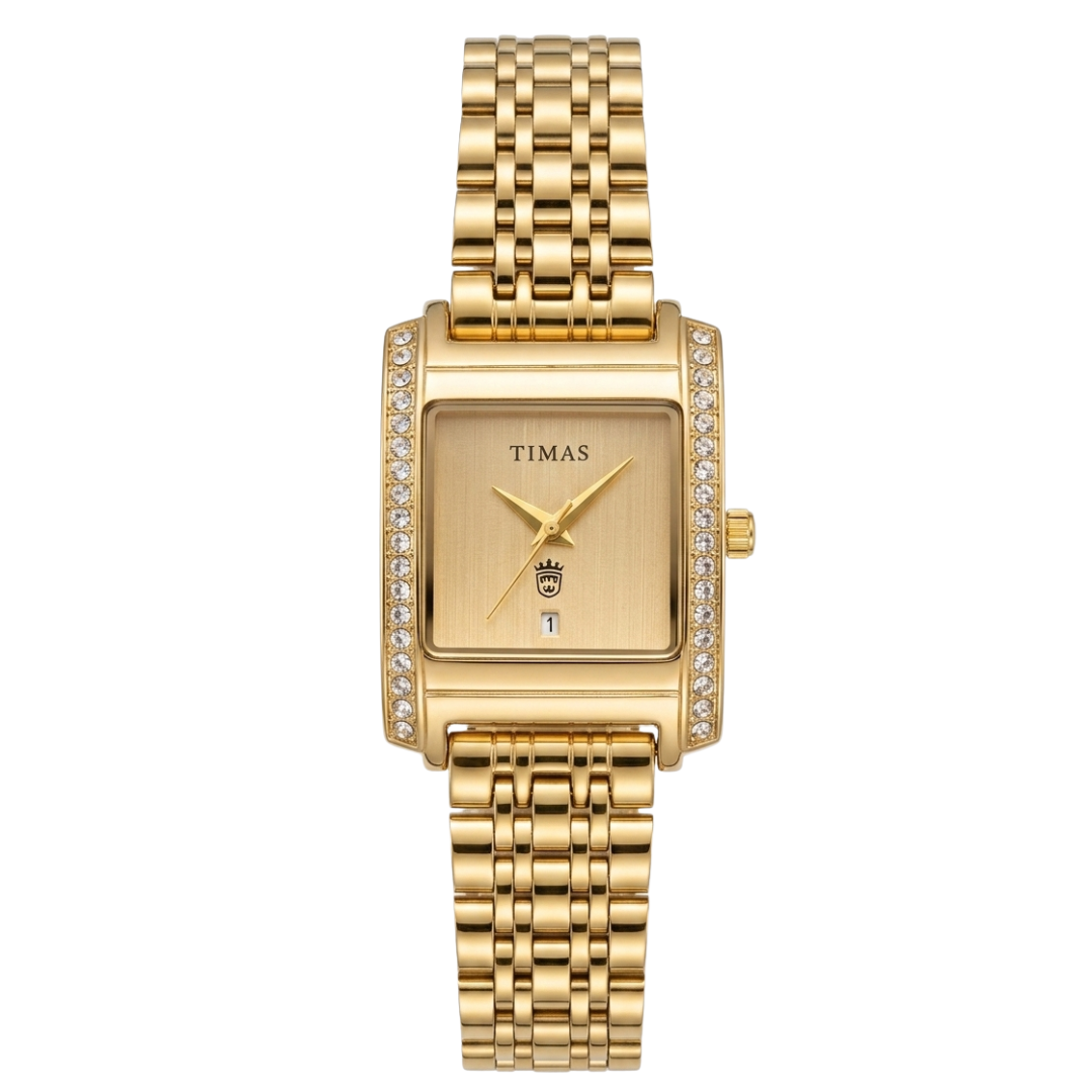 TIMAS Rectangular Luxury Edition | Crystal-Paved Bezel Stainless Steel Women's Quartz Watch (AWTL-00274)