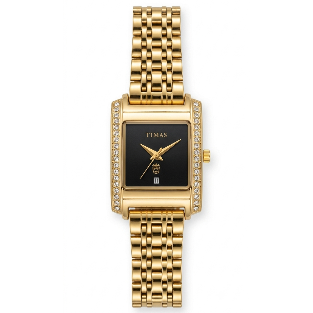 TIMAS Rectangular Luxury Edition | Crystal-Paved Bezel Stainless Steel Women's Quartz Watch (AWTL-00274)