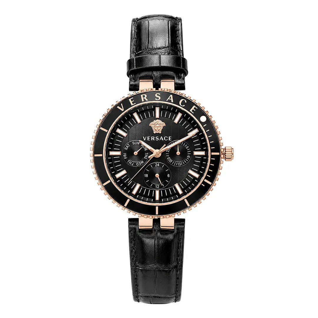 Versace Palazzo Fashion Chronograph | Working Multi-Dial Display with Alligator-Grain Strap