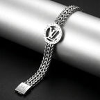 Monogram Interlocking Series | Woven Franco Mesh Bracelet with Engraved Circular Crest