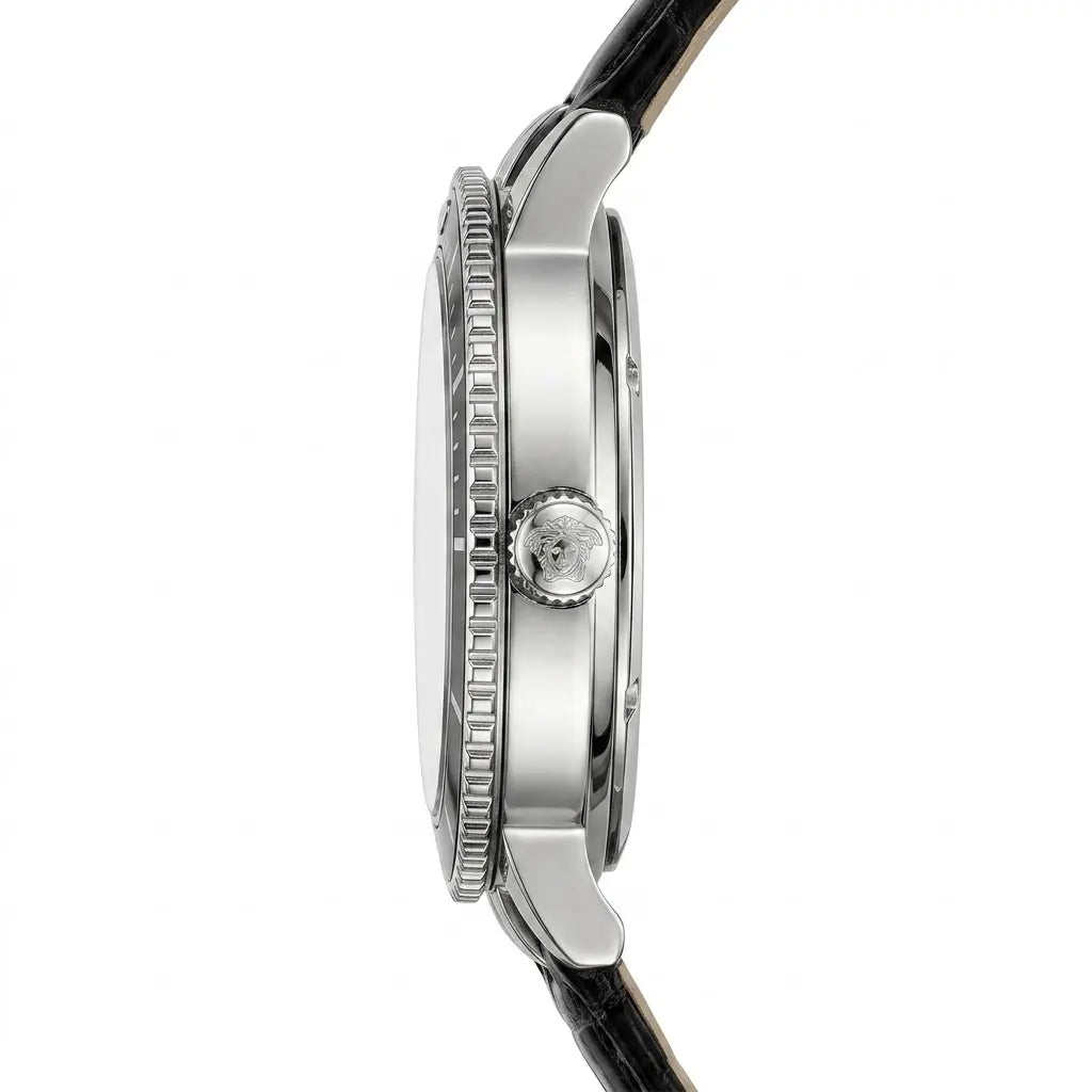 Versace Palazzo Fashion Chronograph | Working Multi-Dial Display with Alligator-Grain Strap